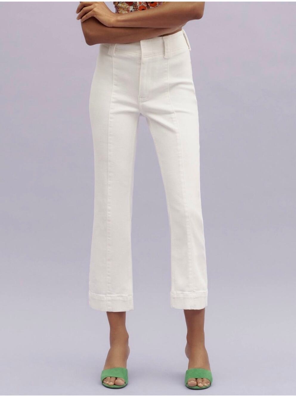 Anthropologie Pilcro Jeans Womens 30 White Crop Flare Slim 70s Stretch Denim